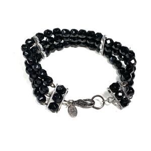 Robert Rose Bracelet Vintage Black Beads Three Strands 7.25”